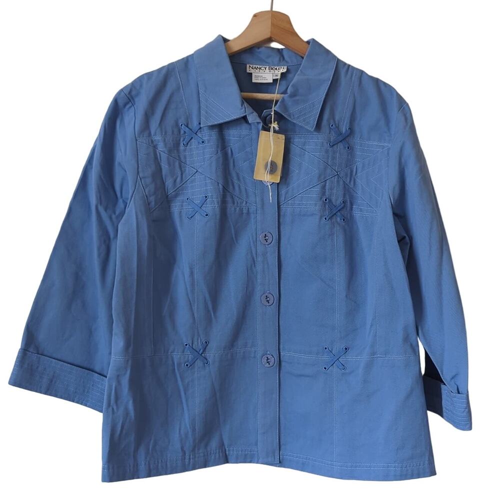 Nancy Bolen City Girl Womens Top Blue Button‎ Blazer Jacket Cotton 16 NWT $110